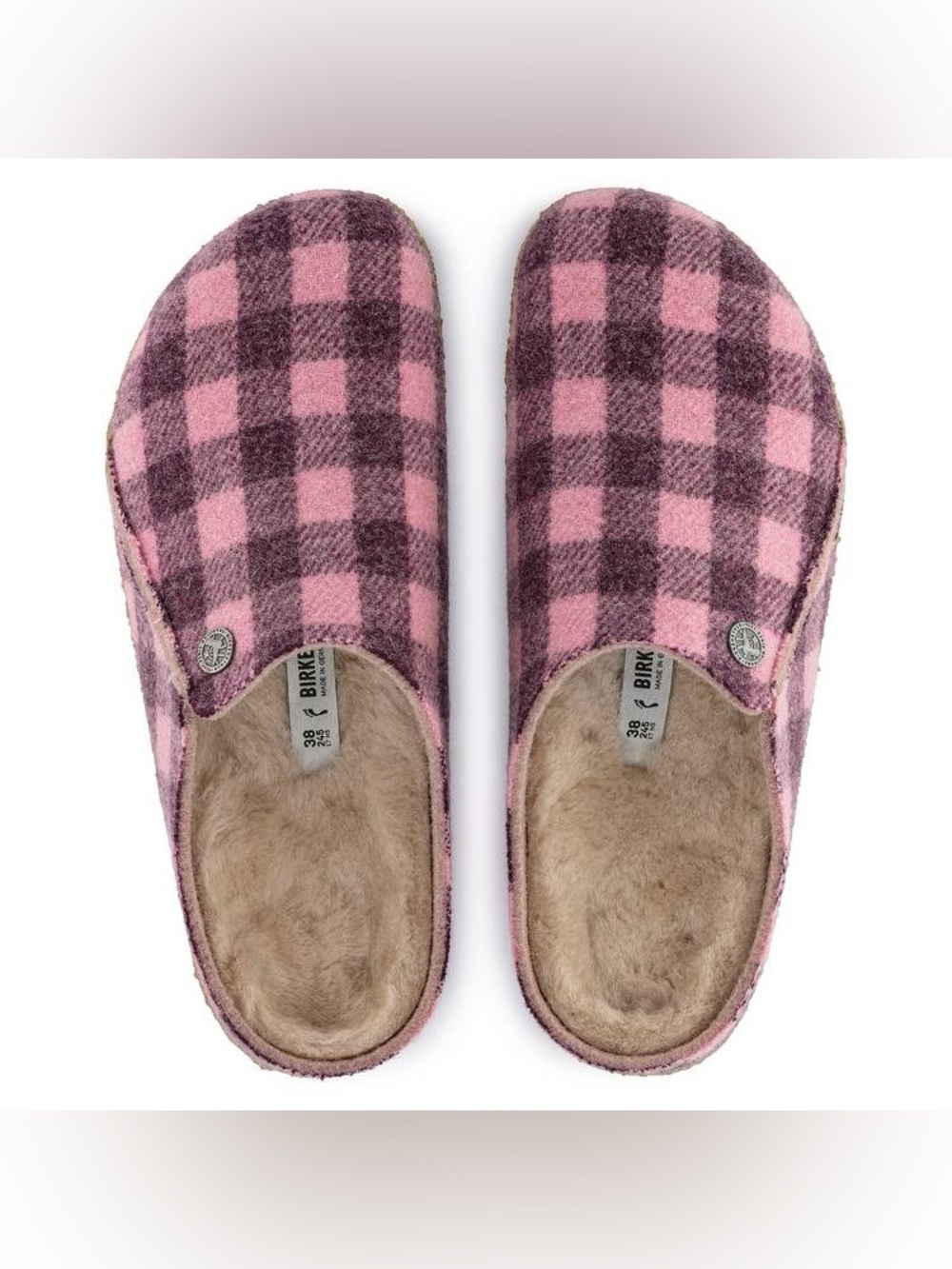 Birkenstock Zermatt Shearling Wool Plaid Slip On Slippers Size 37
